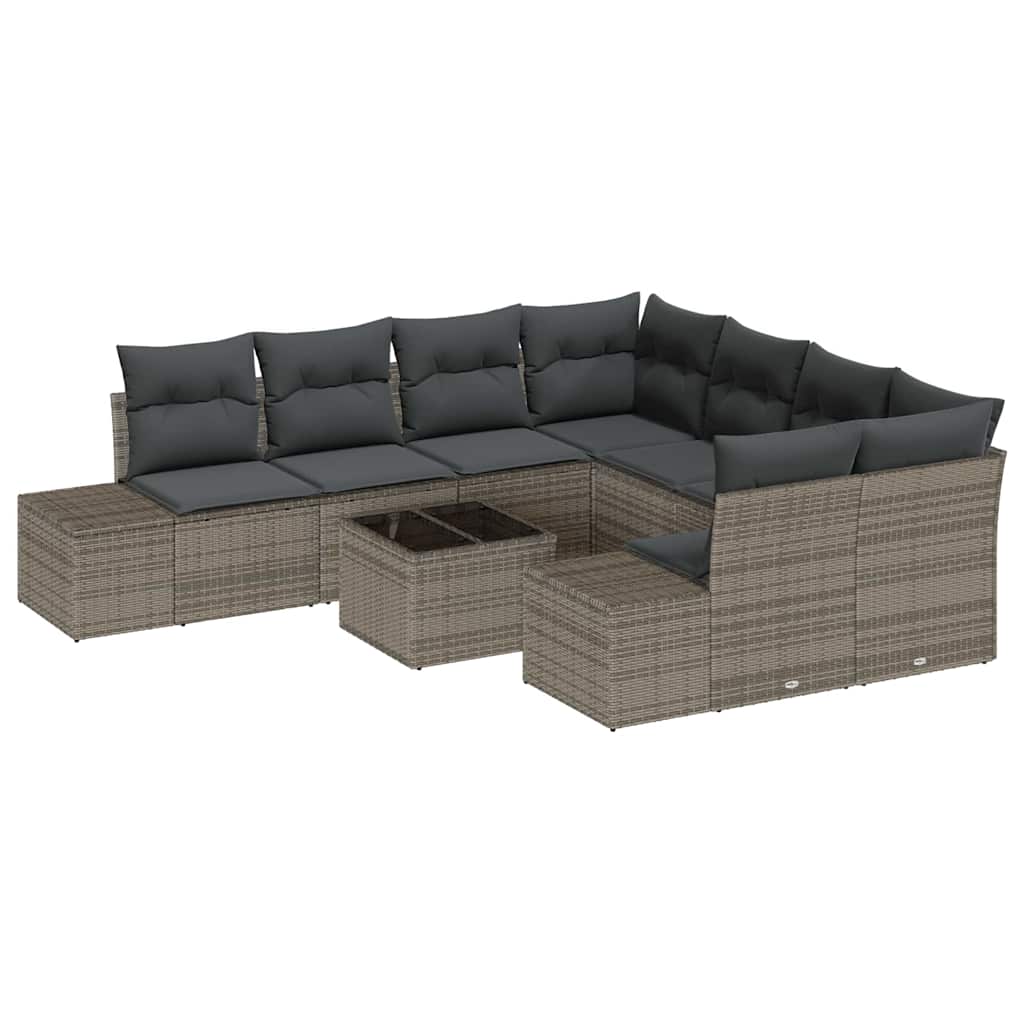 Ensemble de canapé de jardin avec coussin 9 pcs Gris polyrotin