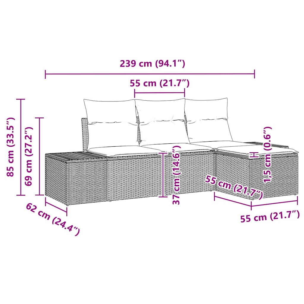 Ensemble de canapé de jardin avec coussin 4 pcs Gris polyrotin