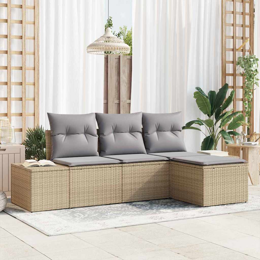 Ensemble de canapé de jardin avec coussin 4 pcs Beige polyrotin