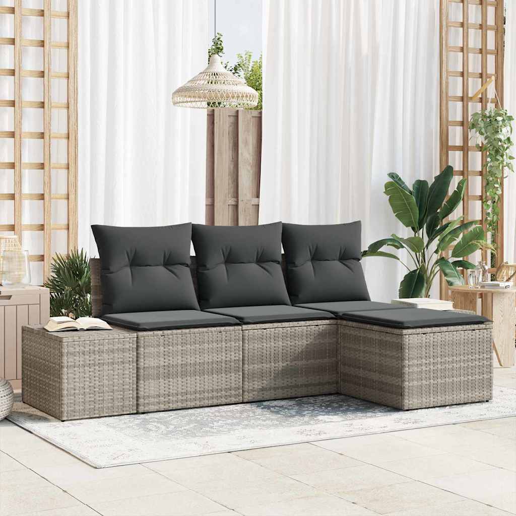 Ensemble de canapé de jardin 4 pc Gris clair polyrotin
