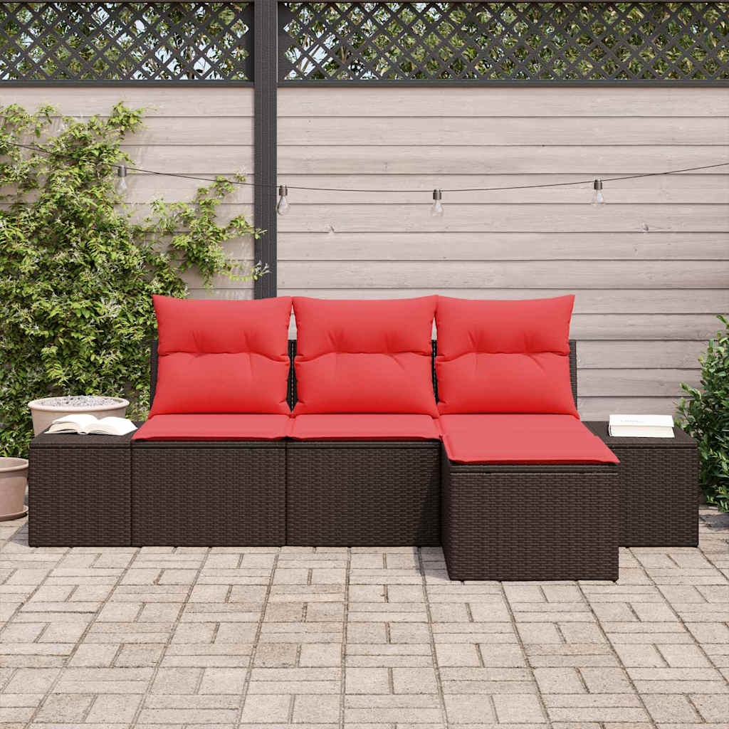 Ensemble de Canapés avec coussin 4 pcs Marron Poly Rattan