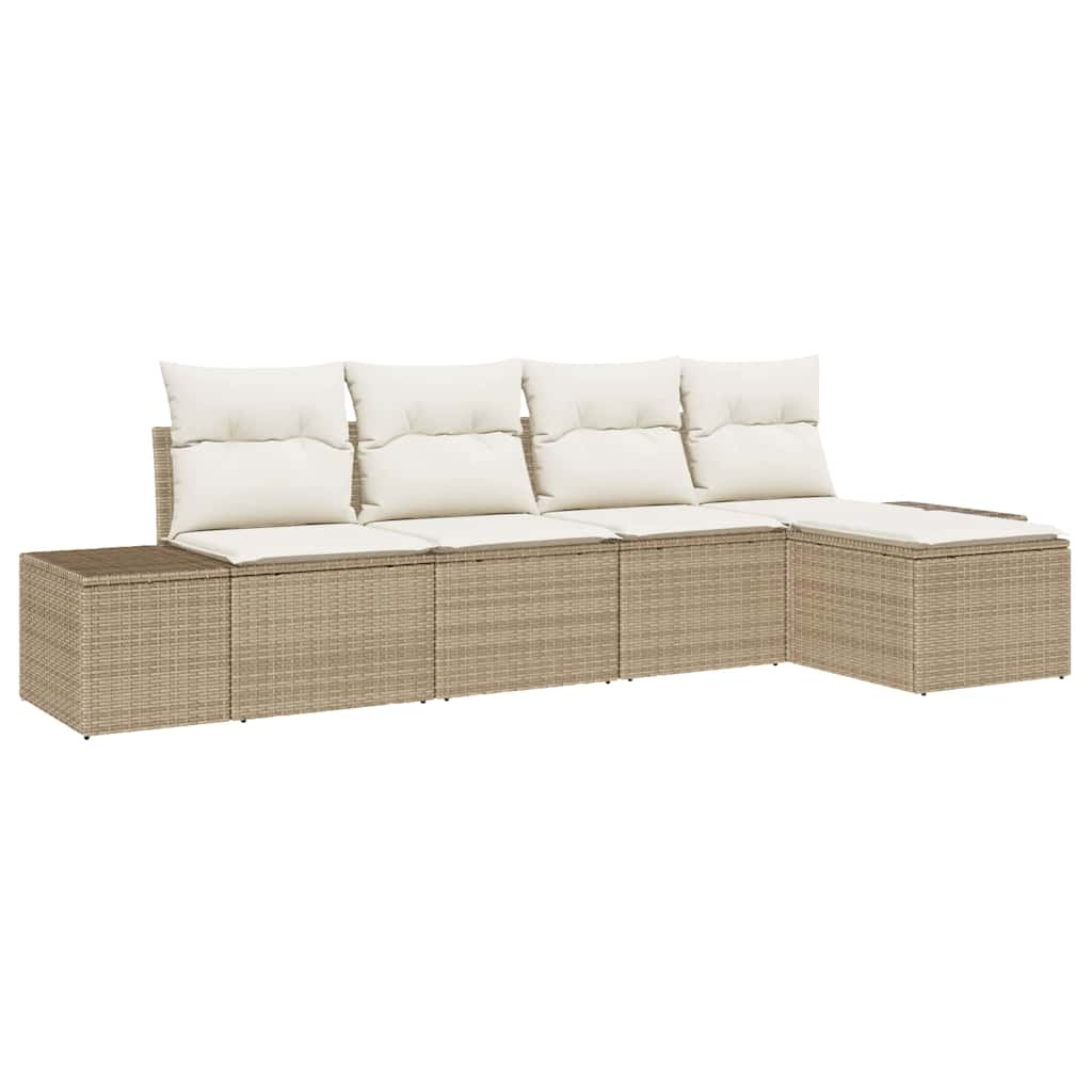 Ensemble de canapé de jardin avec coussin 5 pcs Beige polyrotin