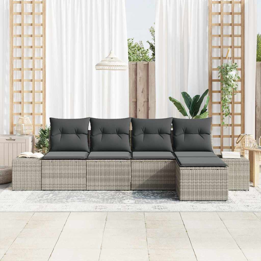 Ensemble de canapé de jardin 5 pcs Gris clair polyrotin