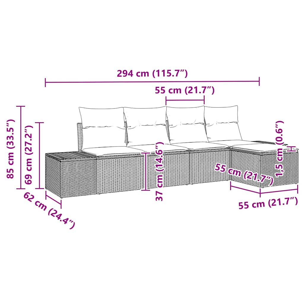 Ensemble de canapé de jardin 5 pcs Gris clair polyrotin