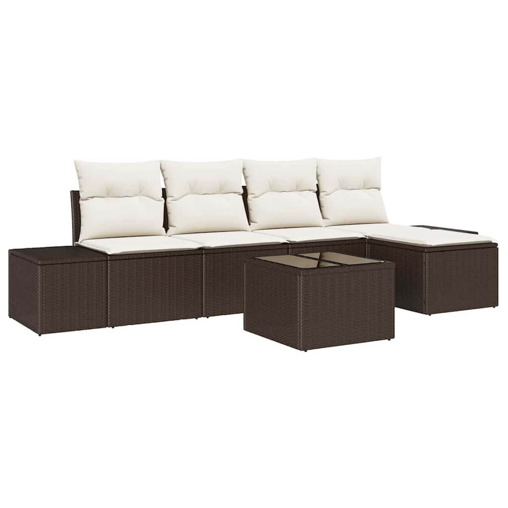 Ensemble de canapé de jardin 6 pcs Marron polyrotin