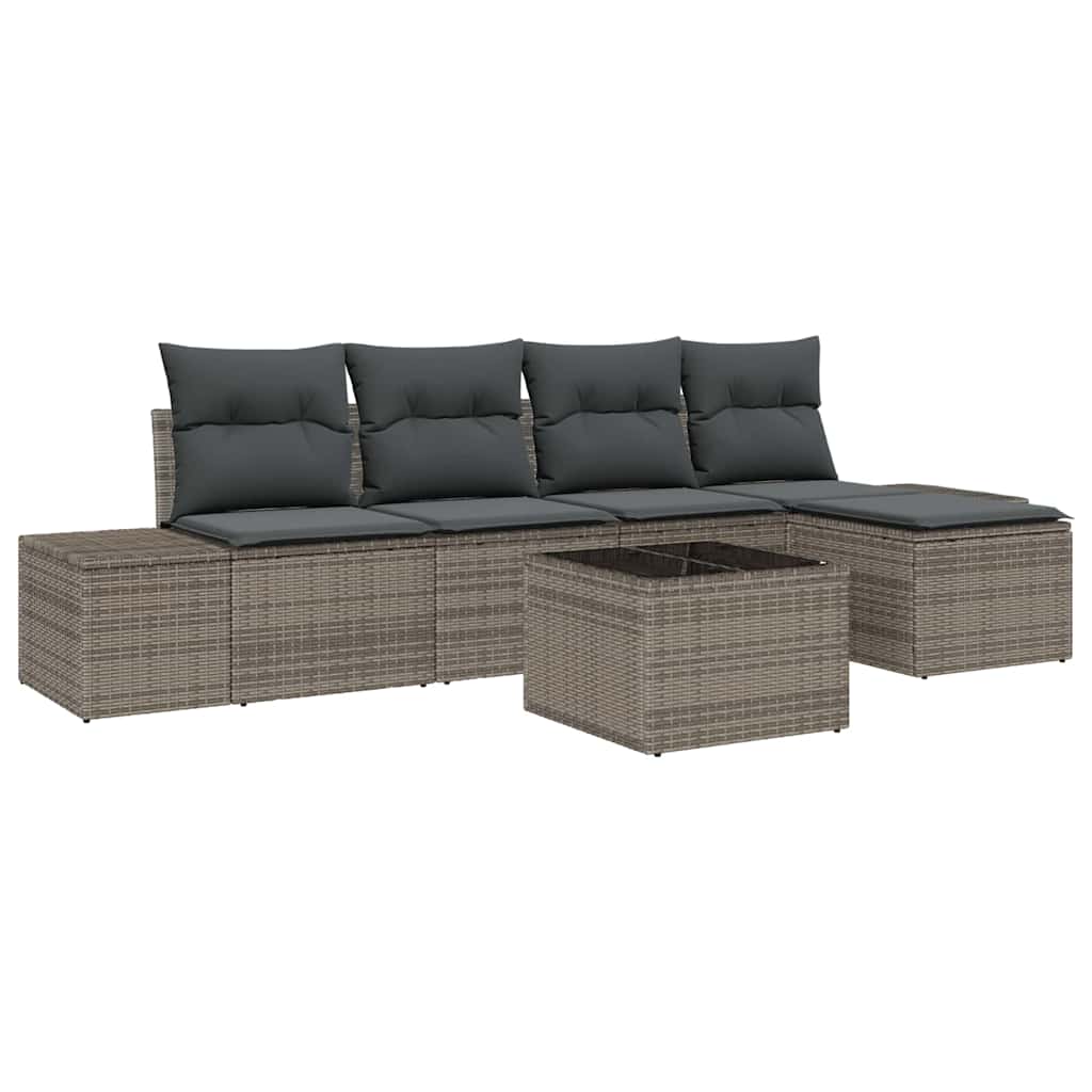 Ensemble de canapé de jardin avec coussin 6 pcs Gris polyrotin