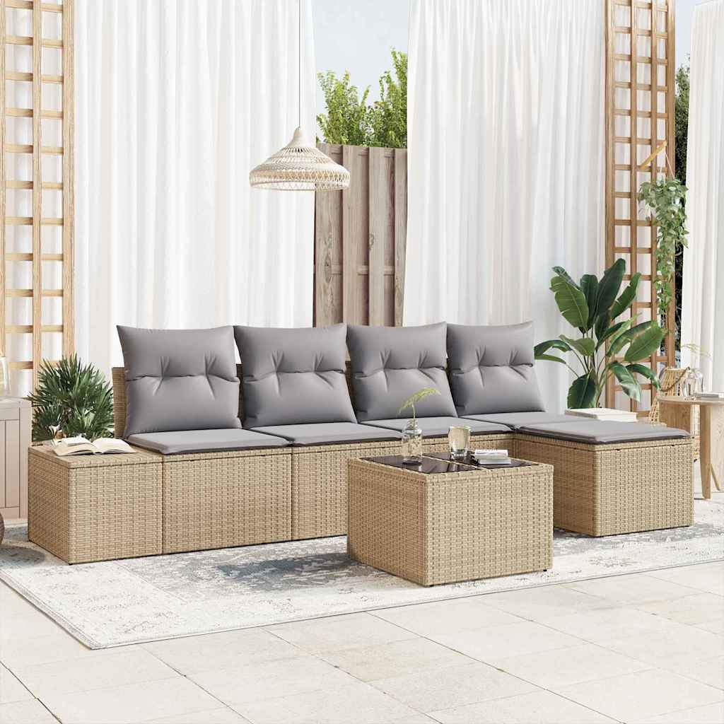 Ensemble de canapé de jardin avec coussin 6 pcs Beige polyrotin