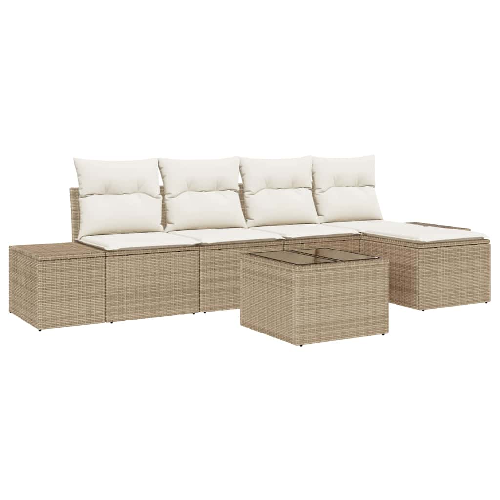 Ensemble de canapé de jardin avec coussin 6 pcs Beige polyrotin