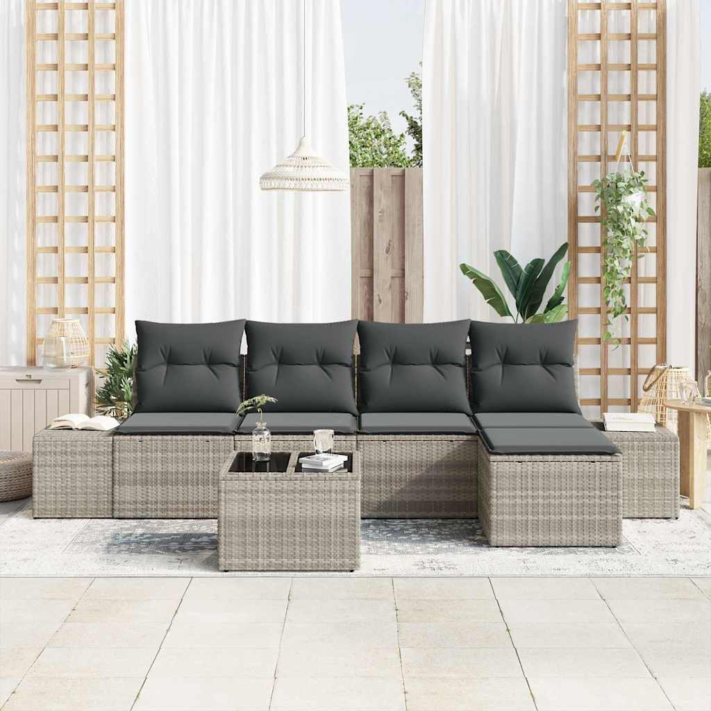 Ensemble de canapé de jardin 6 pcs Gris clair polyrotin