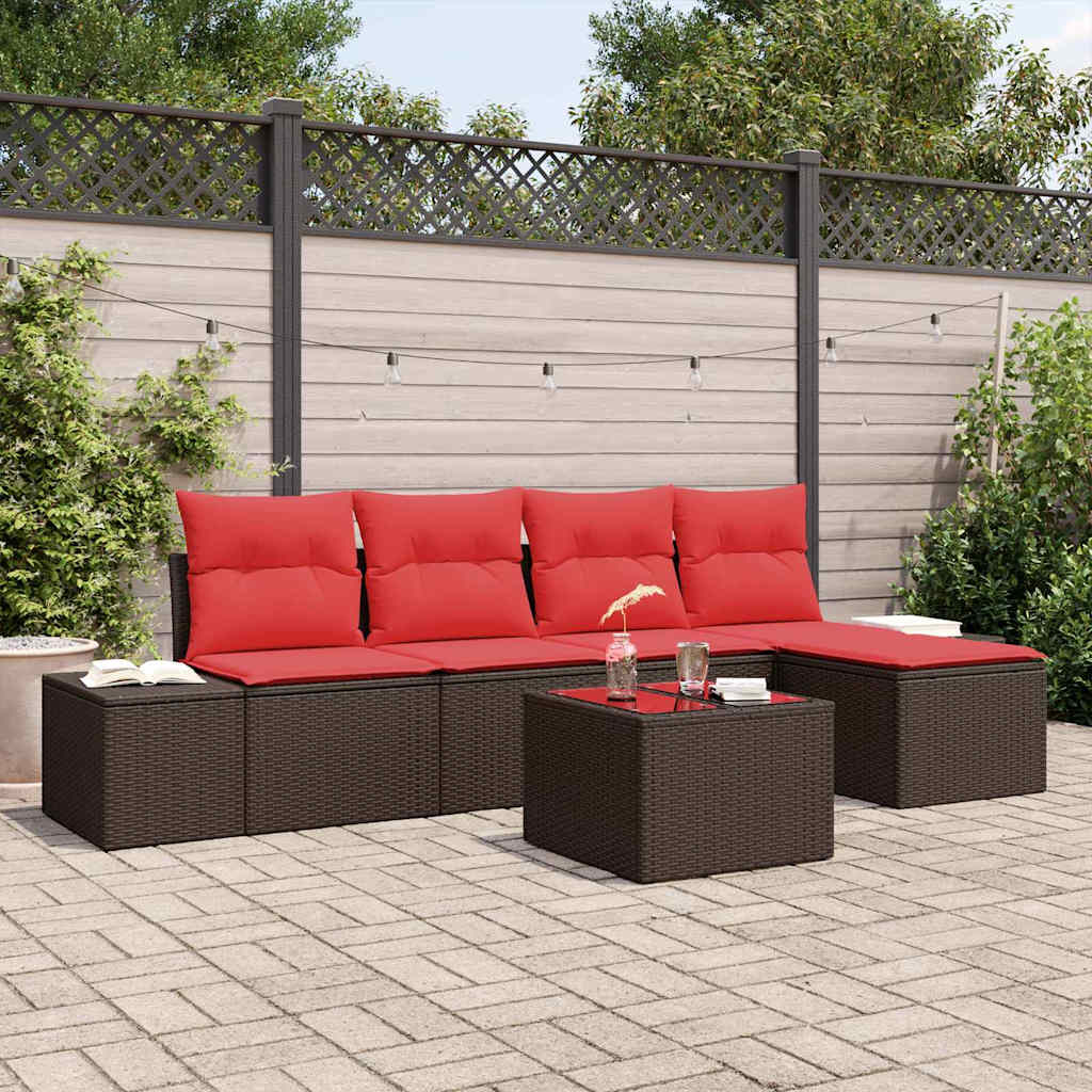 Ensemble de canapé de jardin 6 pcs Marron polyrotin