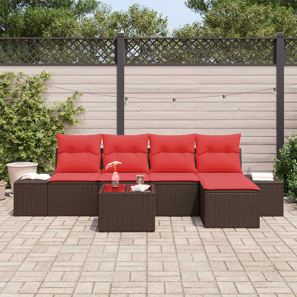 Ensemble de canapé de jardin 6 pcs Marron polyrotin