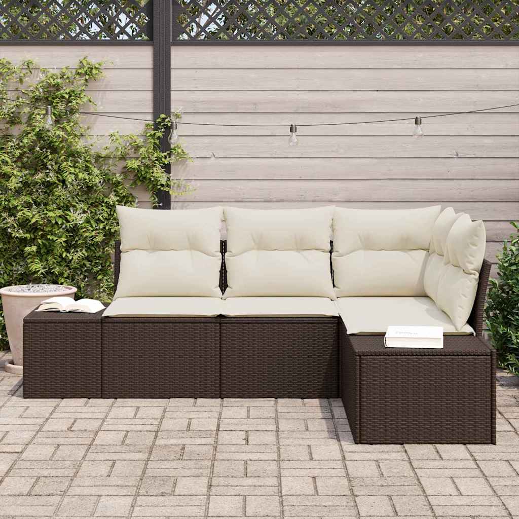 Ensemble de canapé de jardin 4 pcs Marron polyrotin
