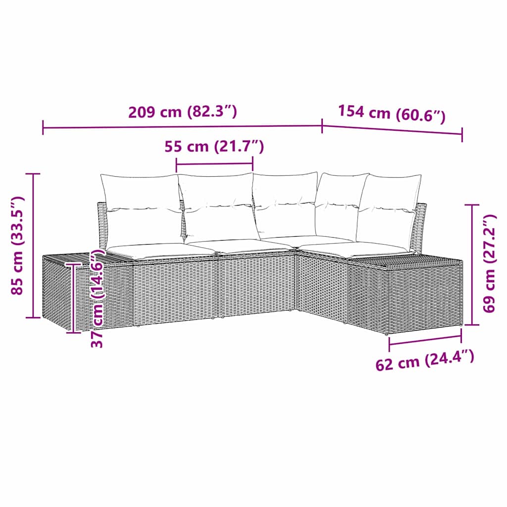 Ensemble de canapé de jardin 4 pcs Marron polyrotin