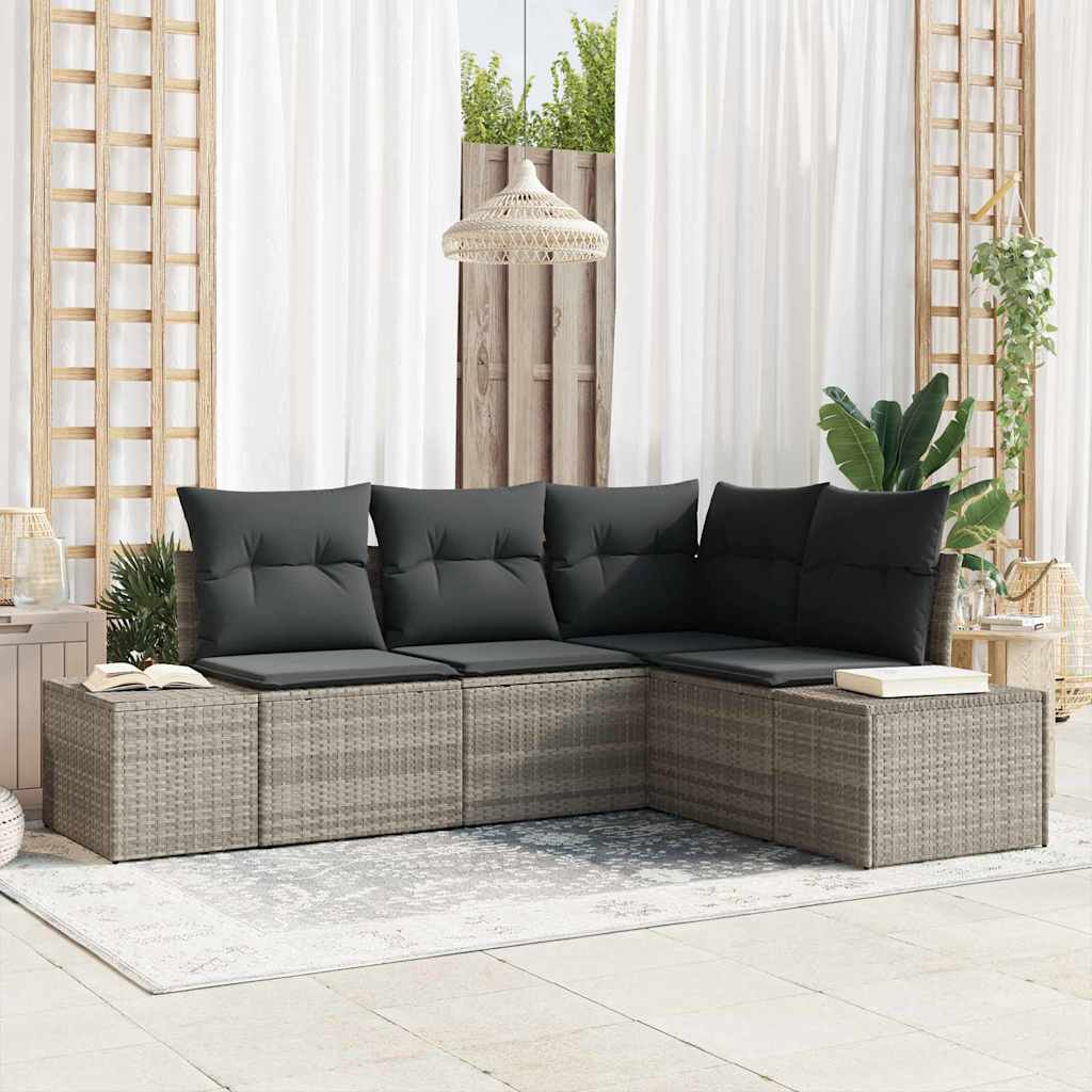 Ensemble de canapé de jardin 4 pc Gris clair polyrotin