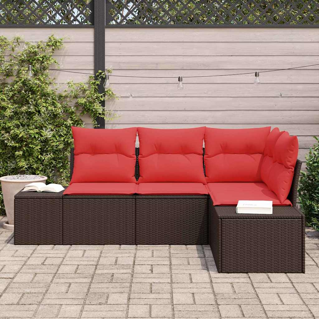 Ensemble de canapé de jardin 4 pcs Marron polyrotin