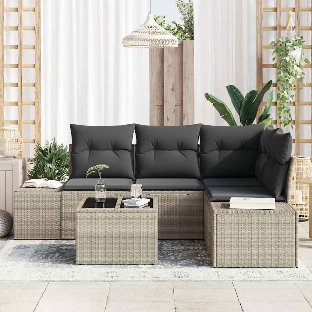 Ensemble de canapé de jardin 5 pcs Gris clair polyrotin