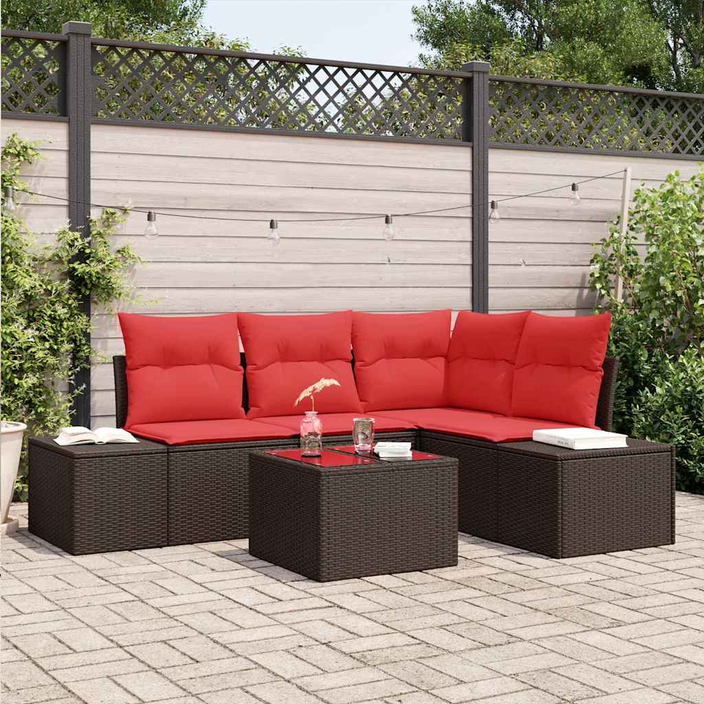 Ensemble de canapé de jardin 5 pc Marron polyrotin