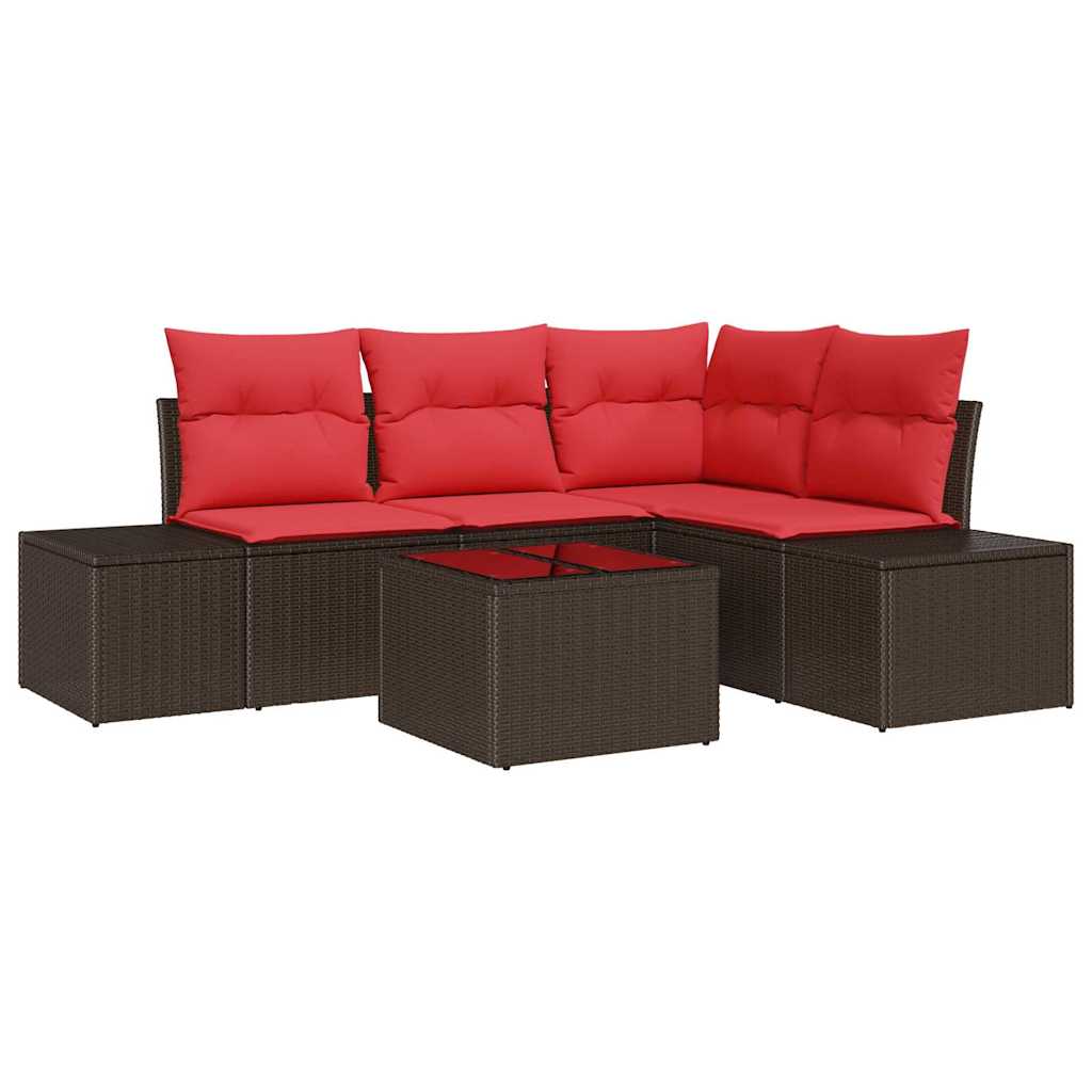 Ensemble de canapé de jardin 5 pcs Marron polyrotin