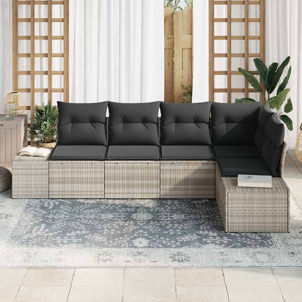 Ensemble de canapé de jardin 5 pcs Gris clair polyrotin