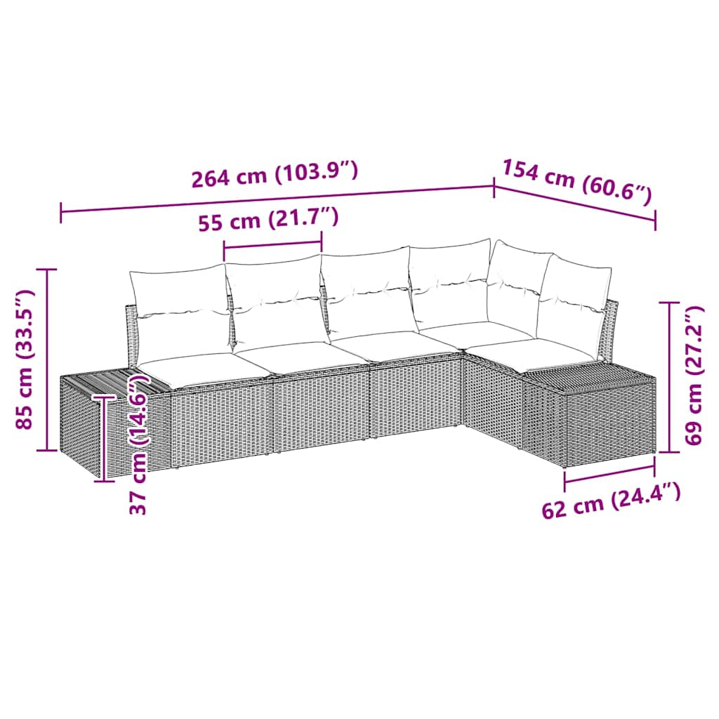 Ensemble de canapé de jardin 5 pcs Gris clair polyrotin