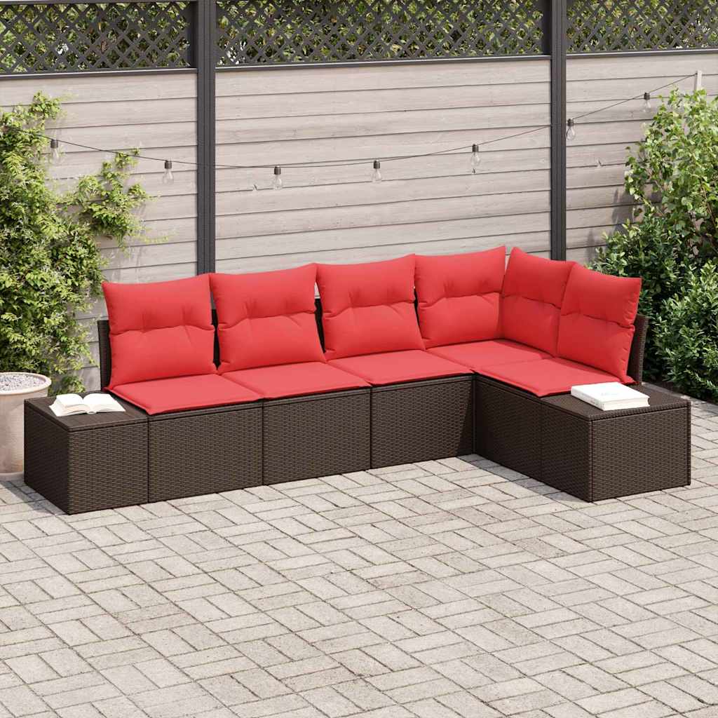Ensemble de canapé de jardin 5 pc Marron polyrotin