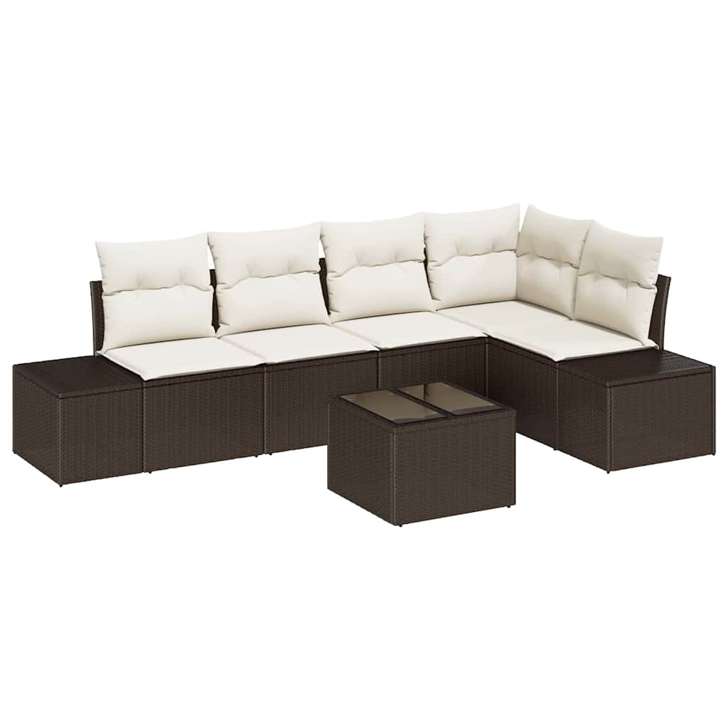Ensemble de canapé de jardin 6 pcs Marron polyrotin
