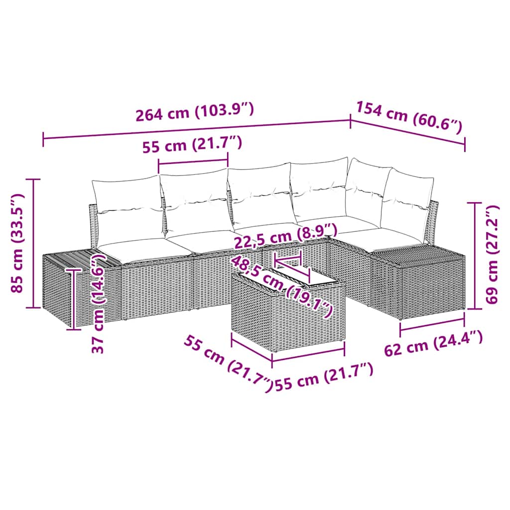 Ensemble de canapé de jardin 6 pcs Gris clair polyrotin