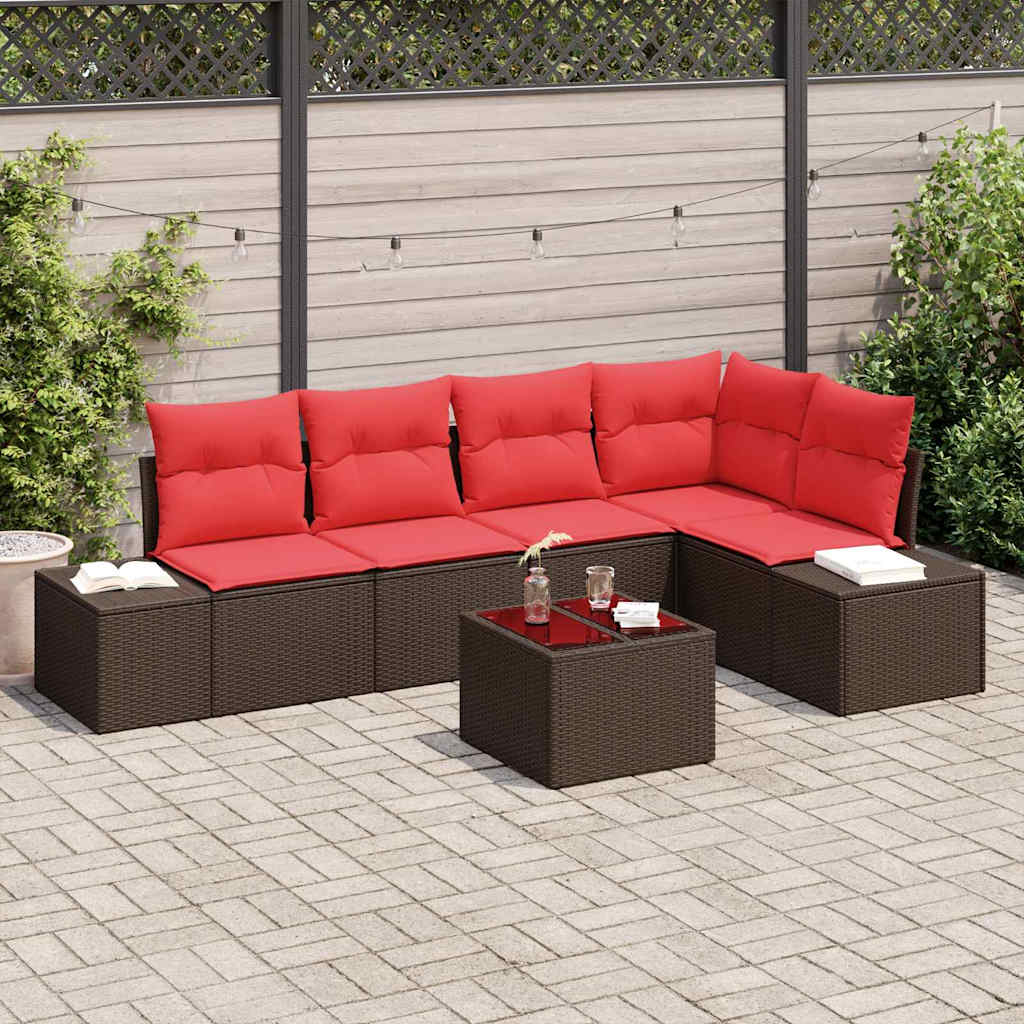 Ensemble de canapé de jardin 6 pc Marron polyrotin