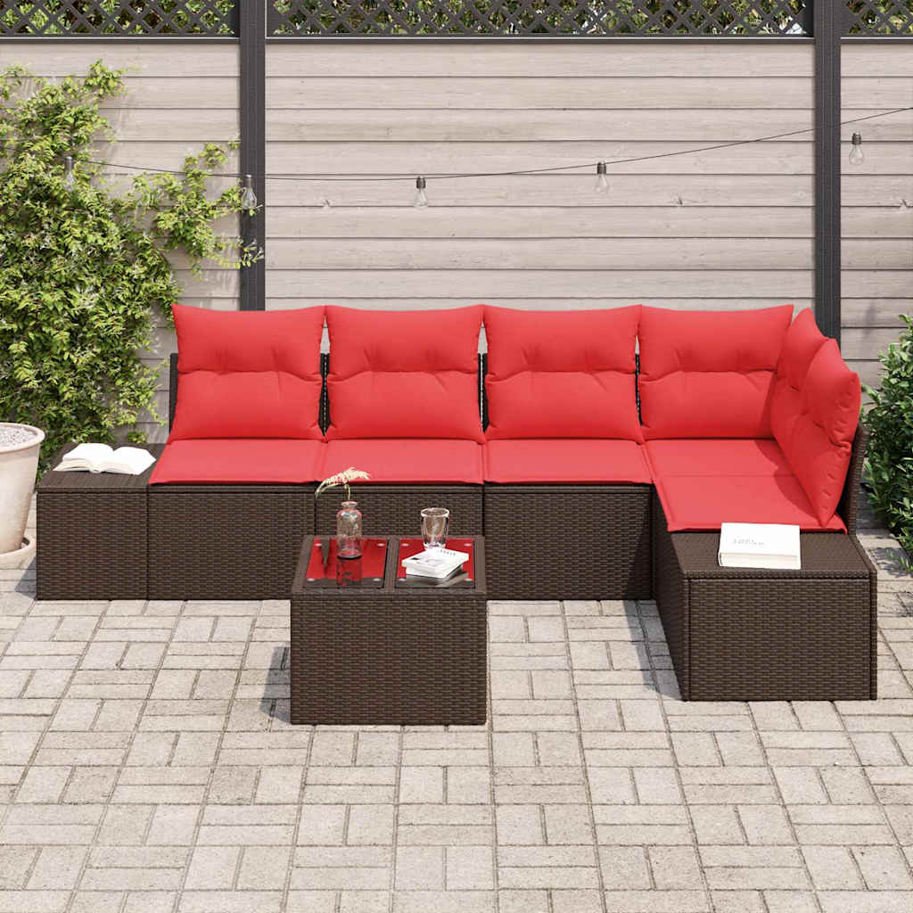 Ensemble de canapé de jardin 6 pcs Marron polyrotin