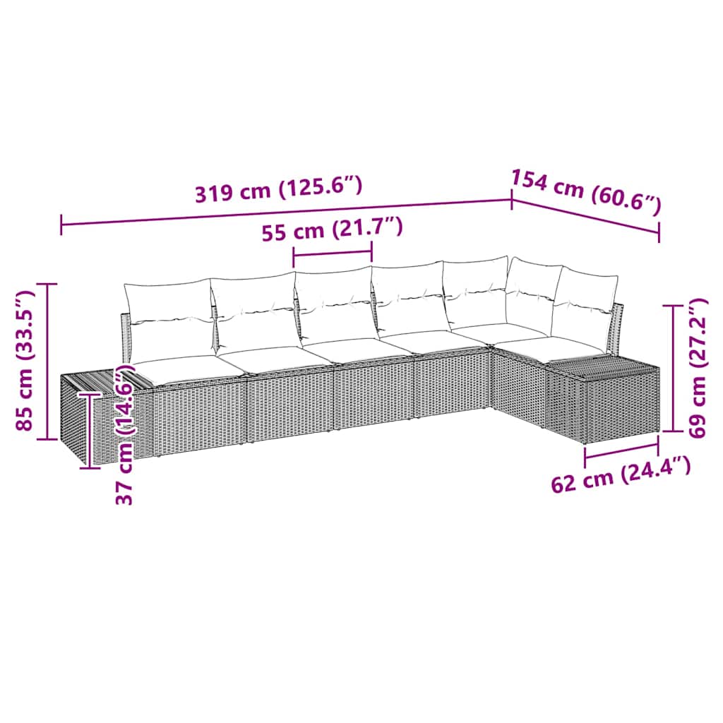 Ensemble de canapé de jardin 6 pcs Noir et Crème polyrotin