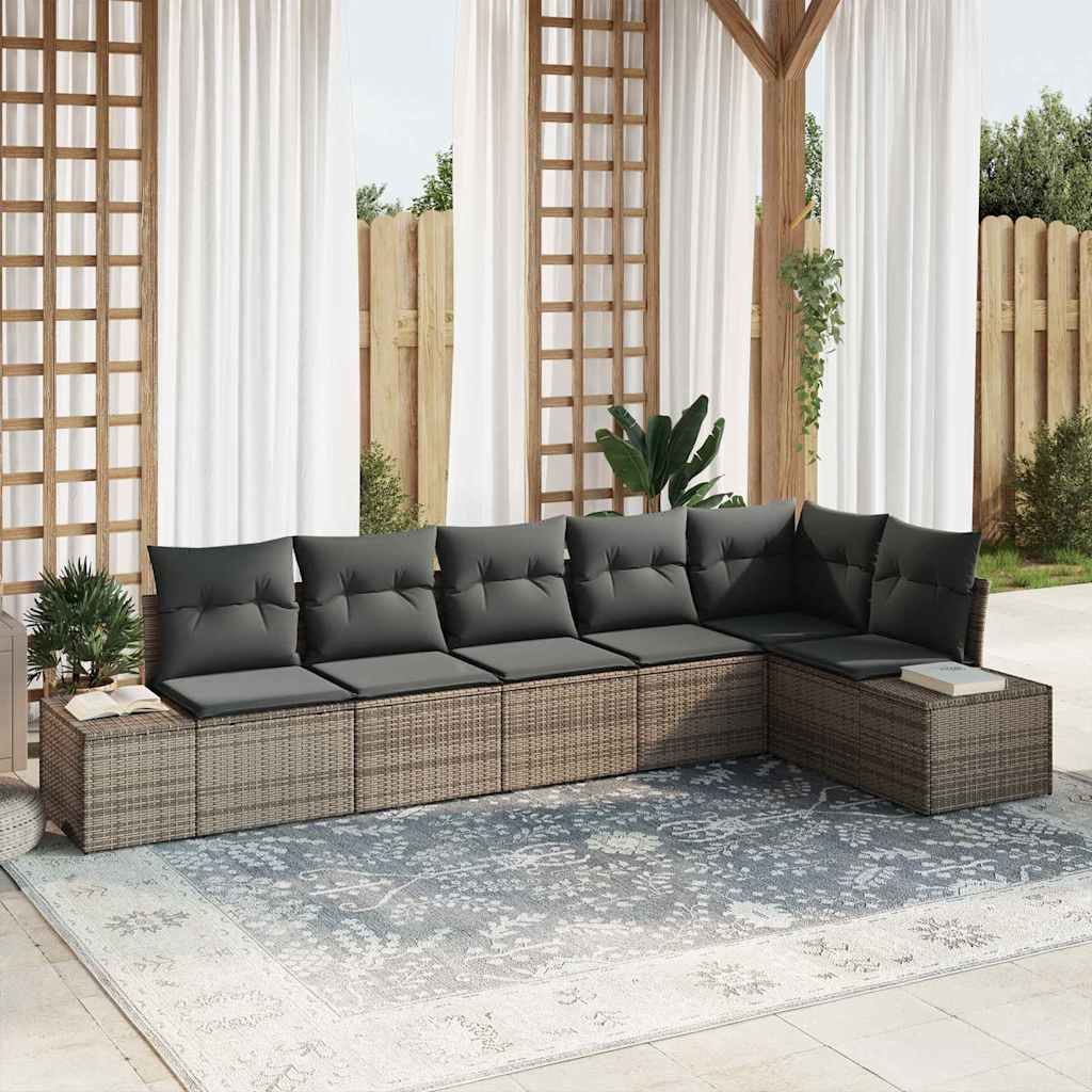Ensemble de canapé de jardin avec coussin 6 pcs Gris polyrotin