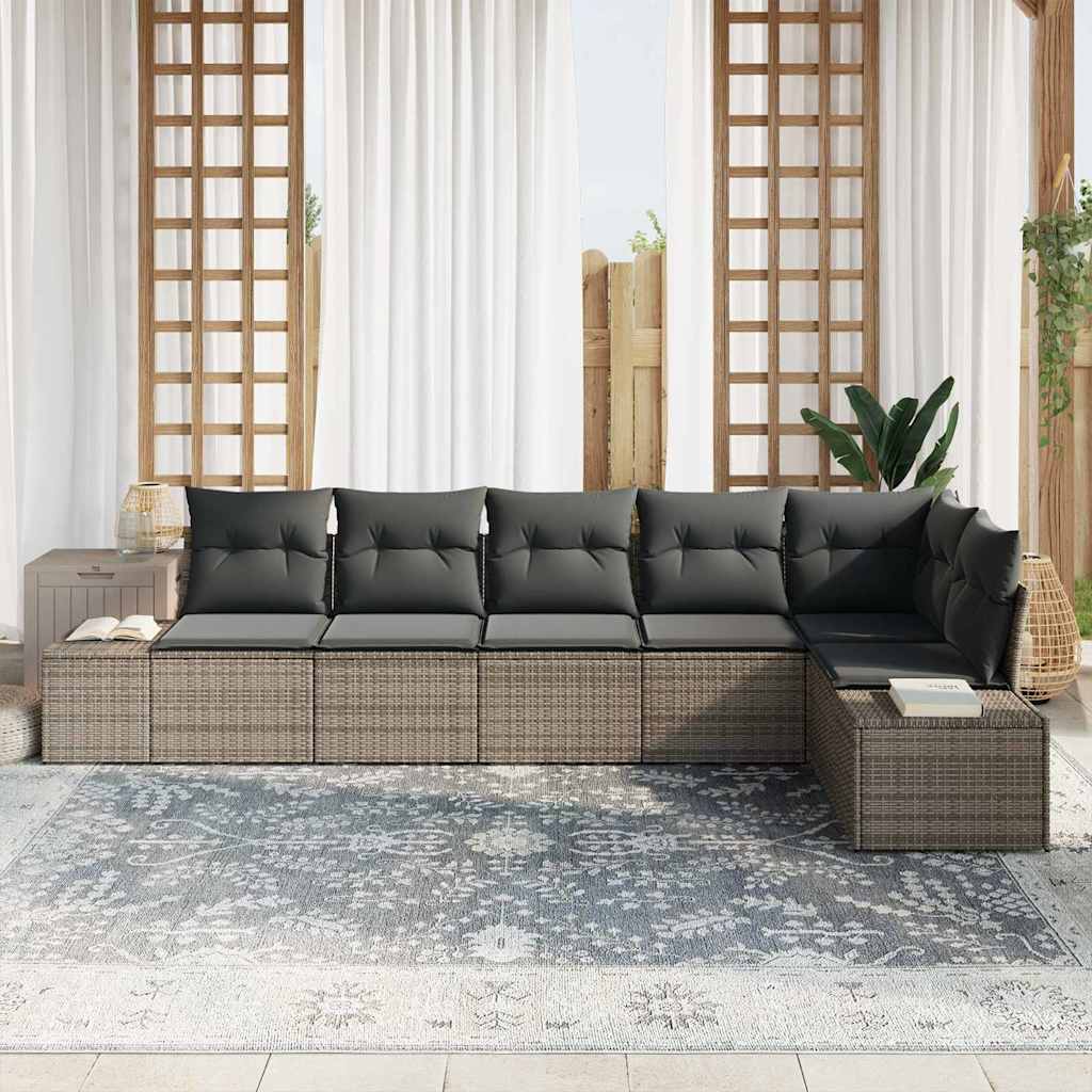 Ensemble de canapé de jardin avec coussin 6 pcs Gris polyrotin