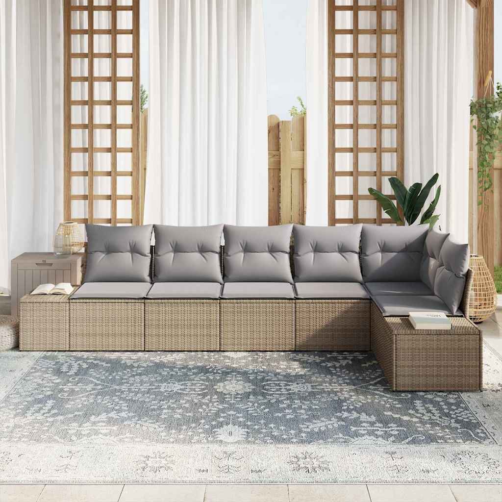 Ensemble de canapé de jardin 6 pcs Beige et gris polyrotin