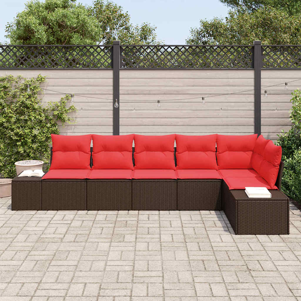 Ensemble de canapé de jardin 6 pcs Marron polyrotin