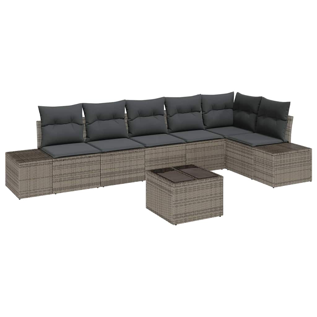 Ensemble de canapé de jardin avec coussin 7 pcs Gris polyrotin - XIOS