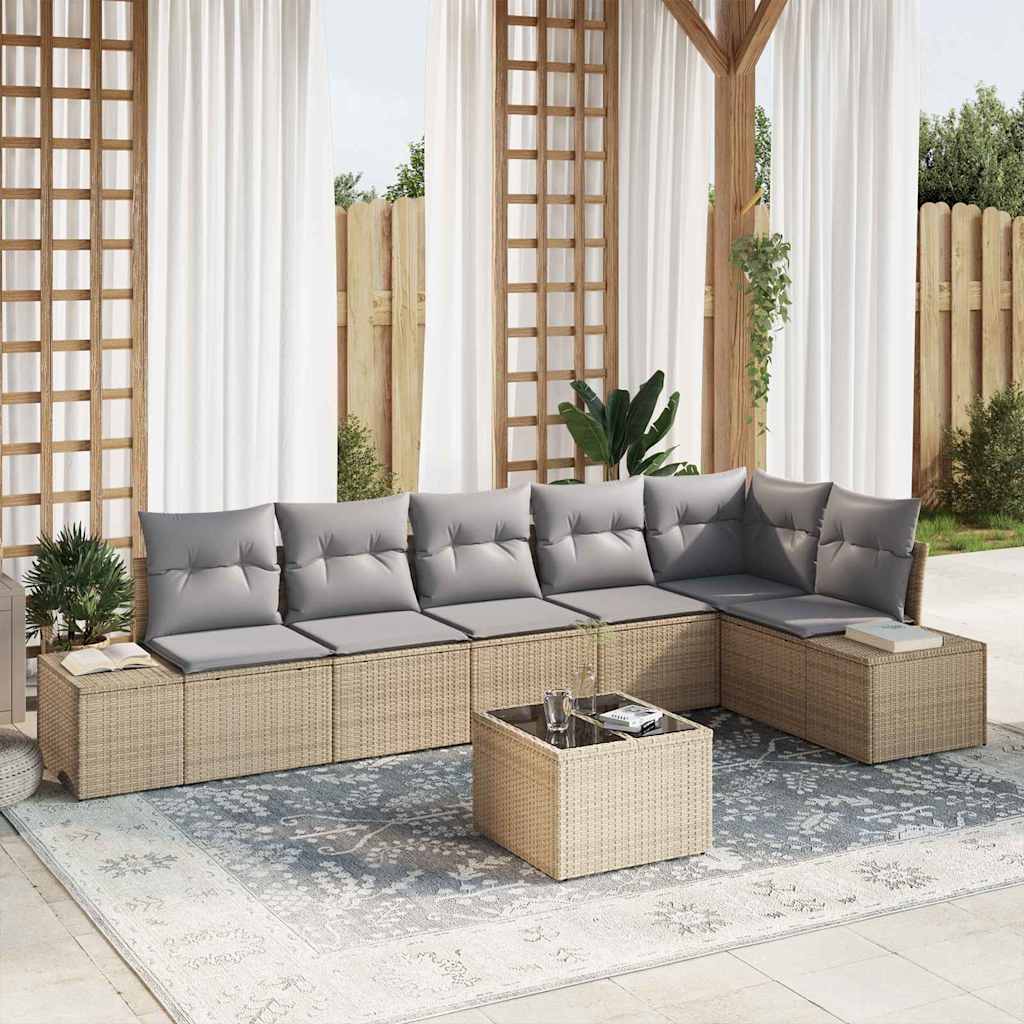 Ensemble de canapé de jardin 7 pcs Beige et gris polyrotin - XIOS