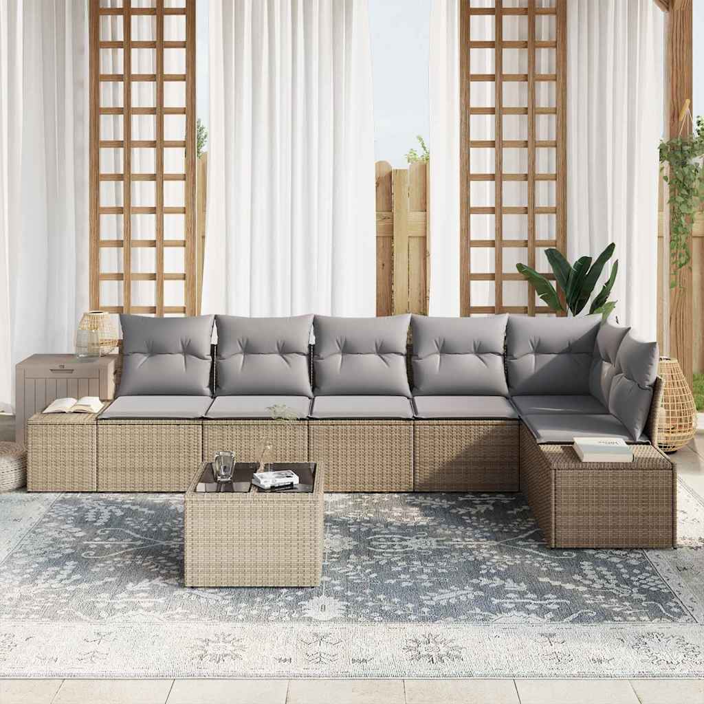 Ensemble de canapé de jardin 7 pcs Beige et gris polyrotin - XIOS