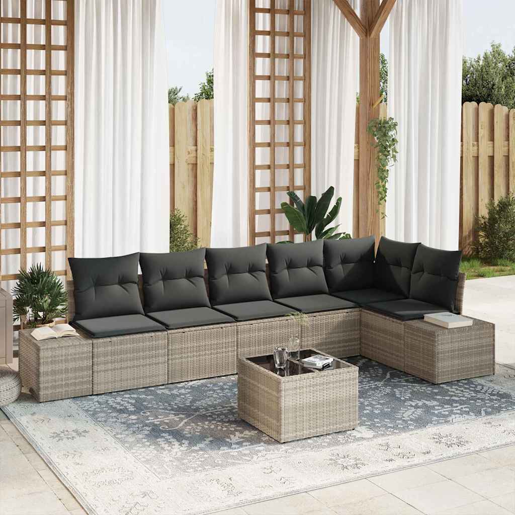 Ensemble de canapé de jardin 7 pcs Gris clair polyrotin - XIOS
