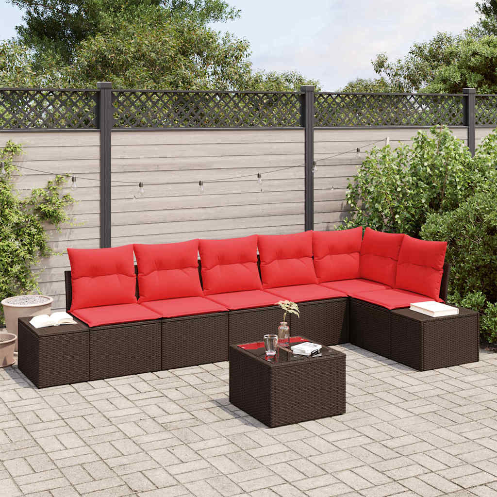 Ensemble de canapé de jardin 7 pc Marron polyrotin