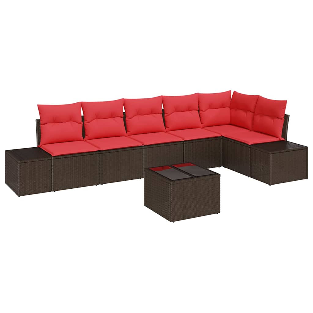 Ensemble de canapé de jardin 7 pcs Marron polyrotin