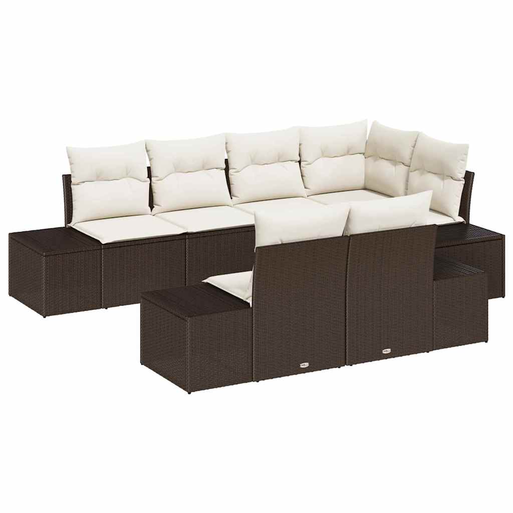 Ensemble de canapé de jardin 7 pcs Marron et crème Poly rotin
