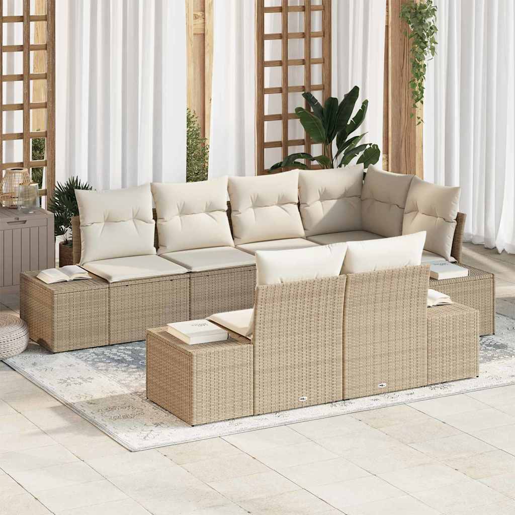 Ensemble de canapé de jardin 7 pcs Beige et crème polyrotin