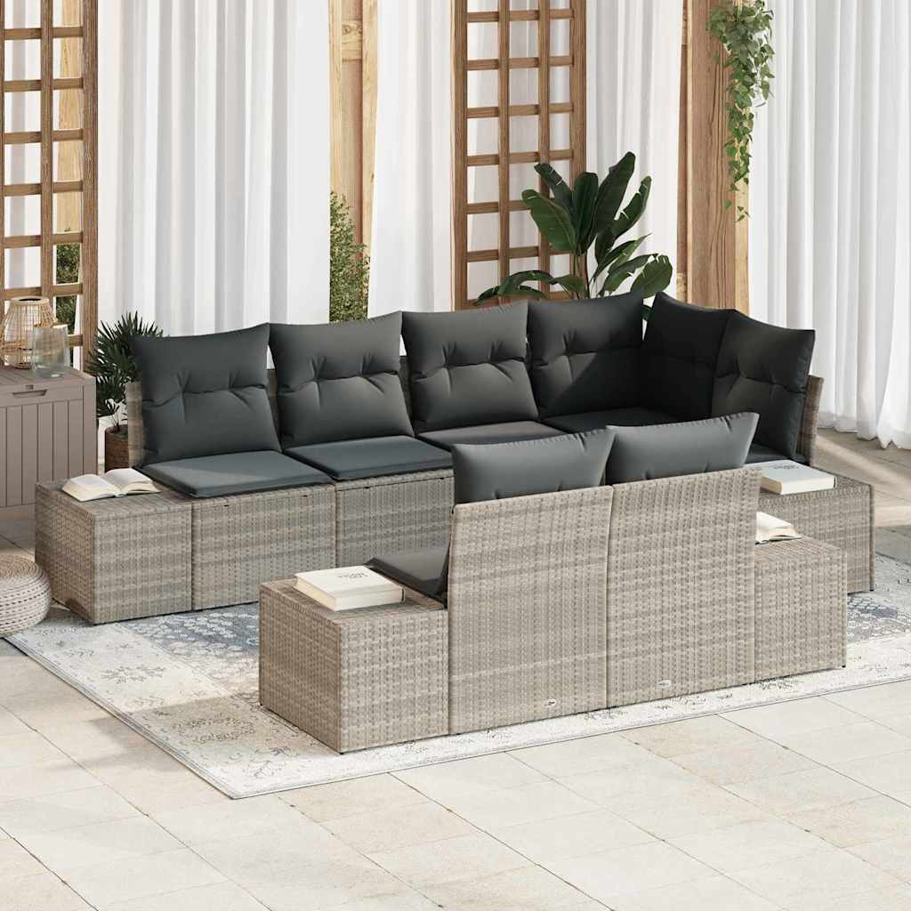 Ensemble de canapé de jardin 7 pc Gris clair polyrotin