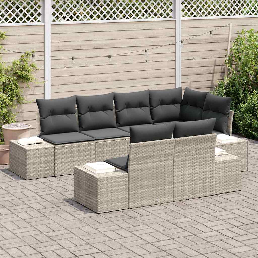 Ensemble de canapé de jardin 7 pcs Gris clair polyrotin