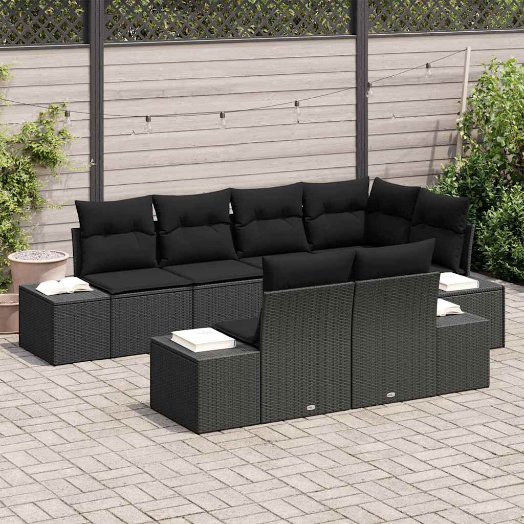 Ensemble de canapé de jardin avec coussin 7 pcs Noir polyrotin