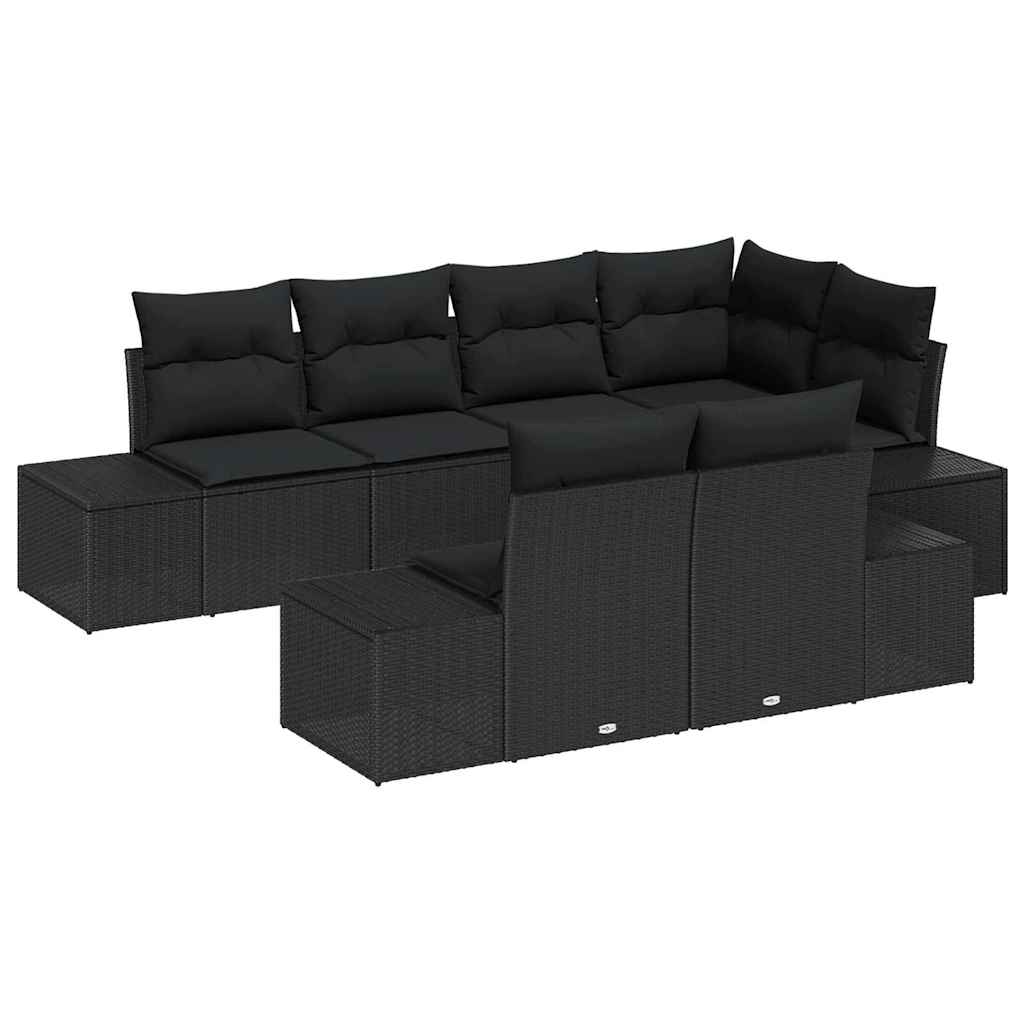 Ensemble de canapé de jardin avec coussin 7 pcs Noir polyrotin