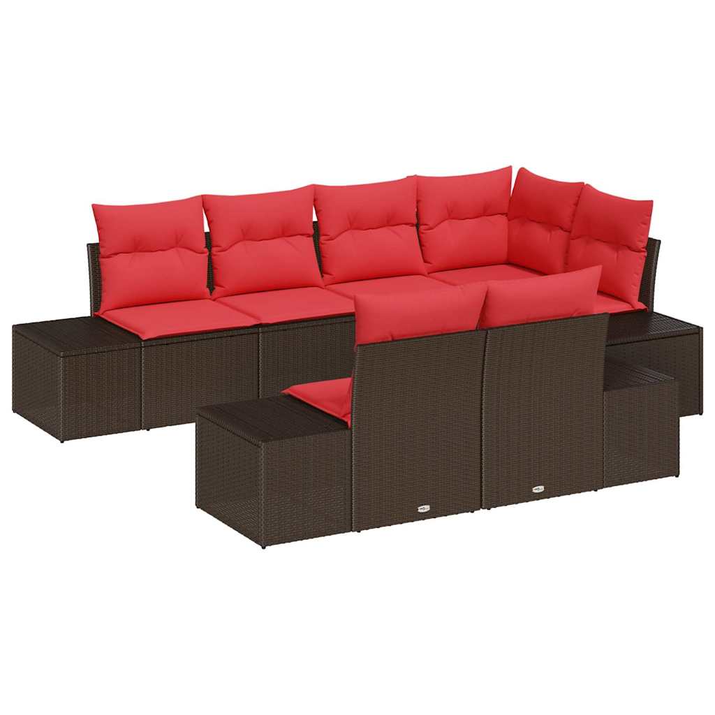 Ensemble de canapé de jardin 7 pcs Marron polyrotin