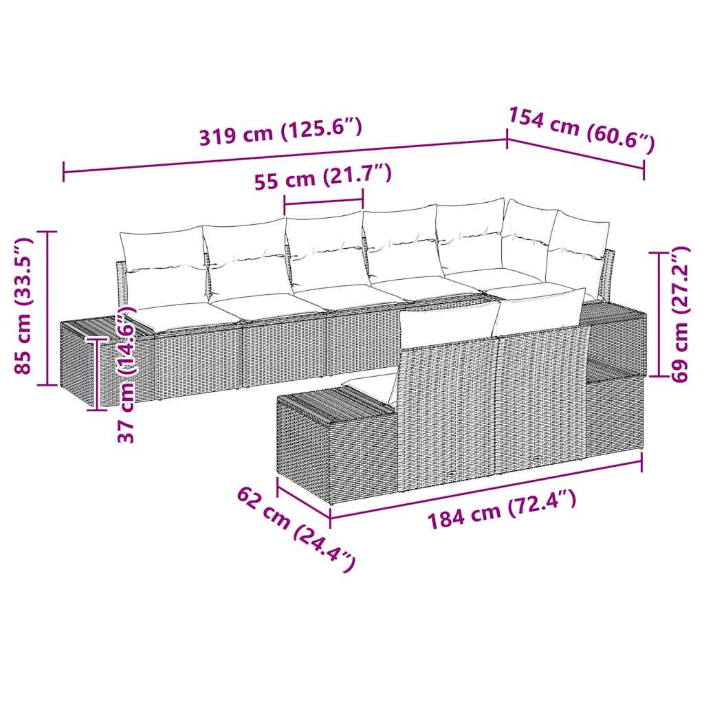 Ensemble de canapé de jardin 8 pcs Marron et Crème polyrotin
