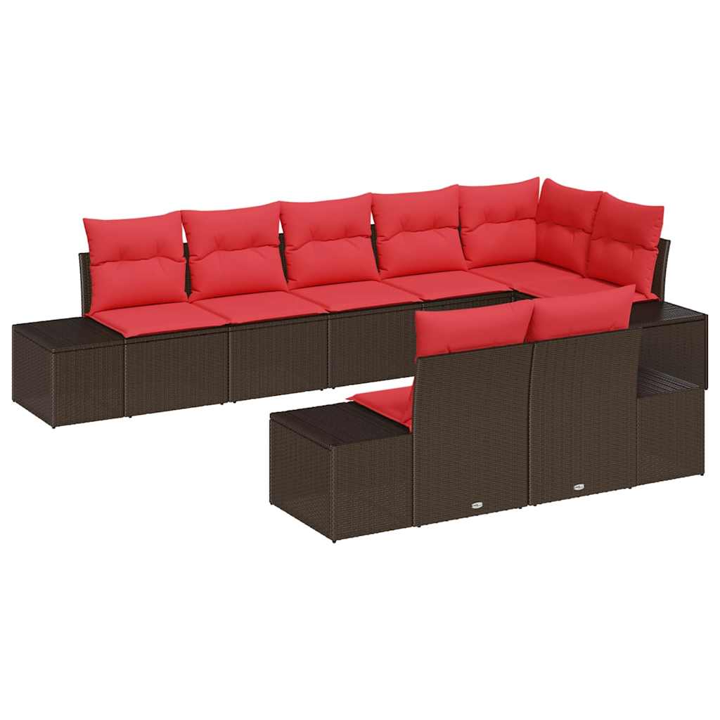 Ensemble de canapé de jardin 8 pcs Marron polyrotin