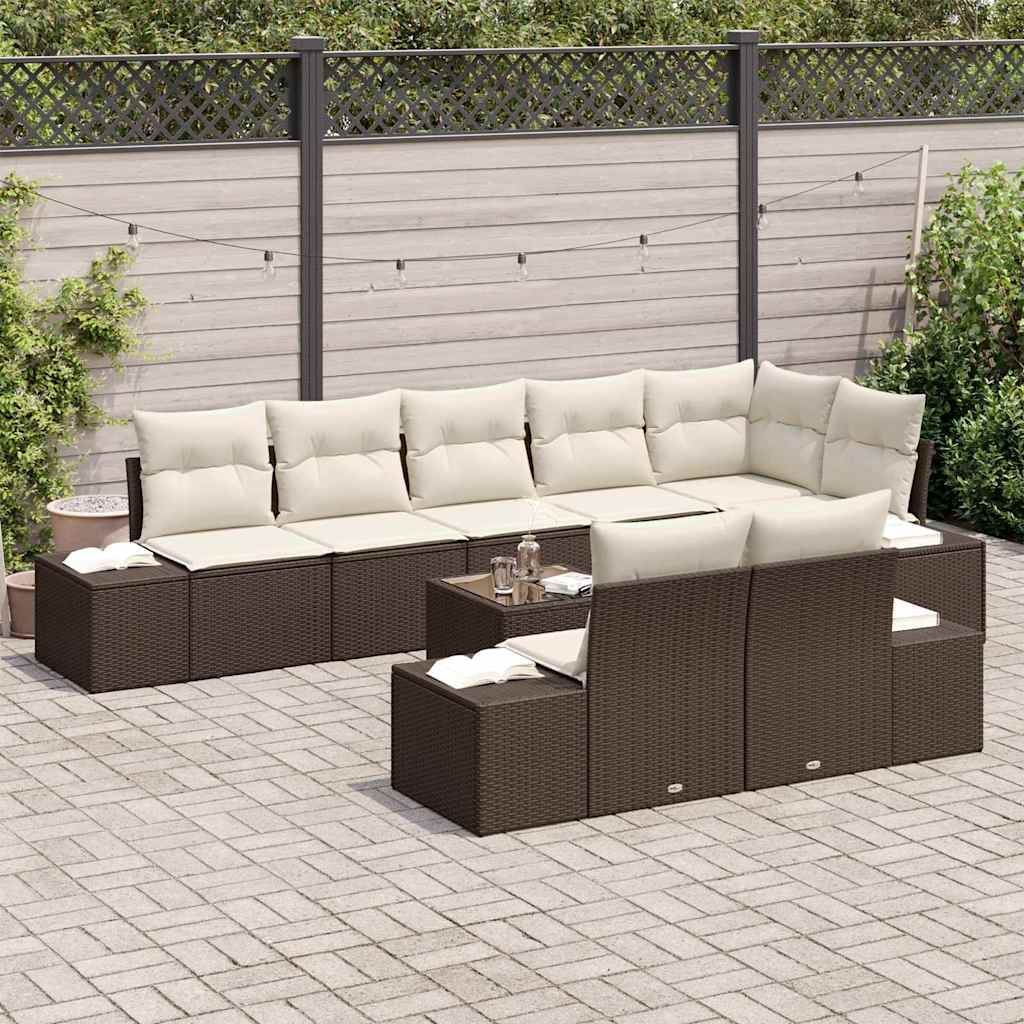 Ensemble de canapé de jardin 9 pcs Marron et Crème polyrotin